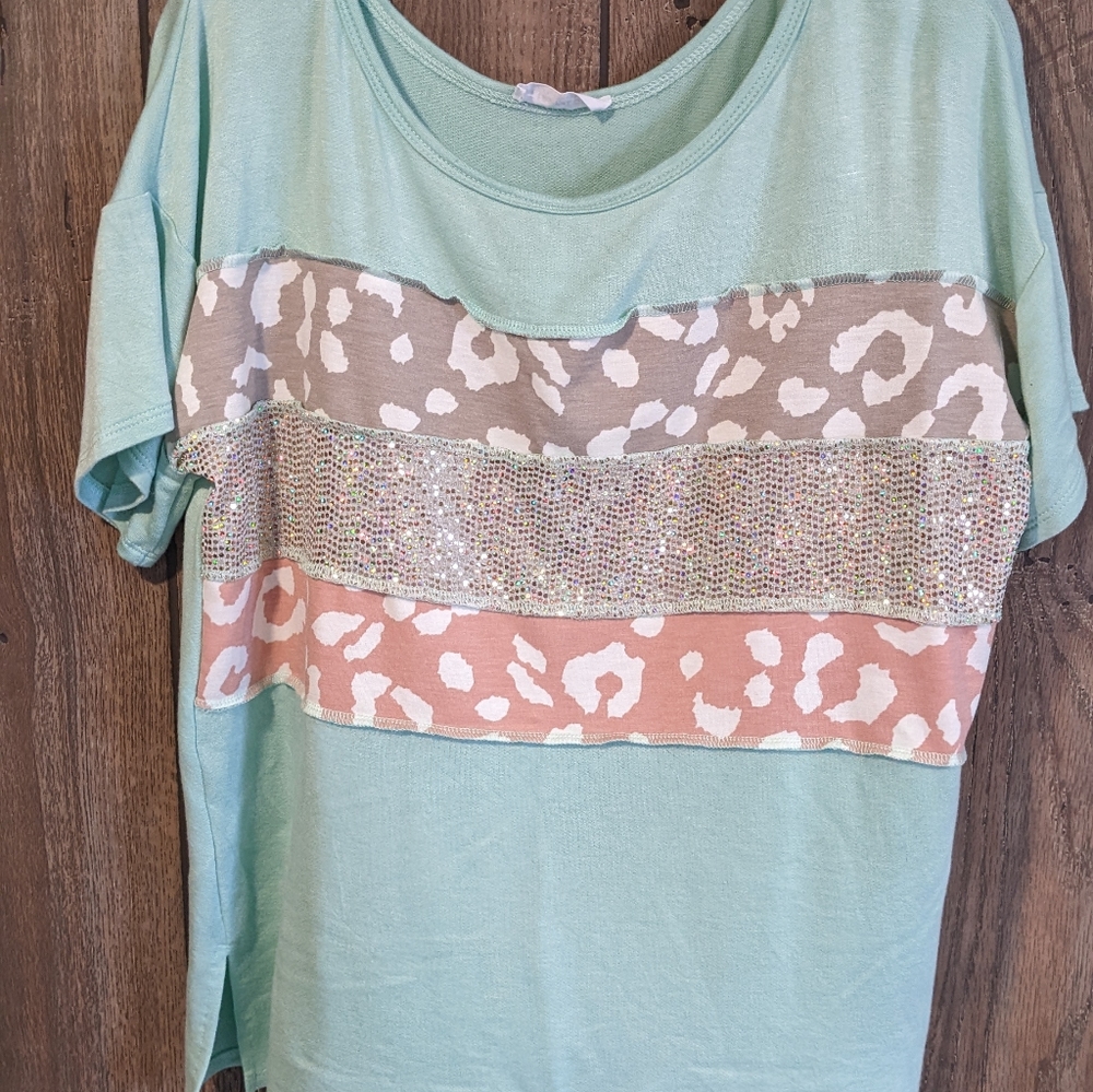 Mint green Short sleeve dolman sleeve